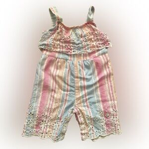 Charming Striped Girl Romper with Eyelet Design